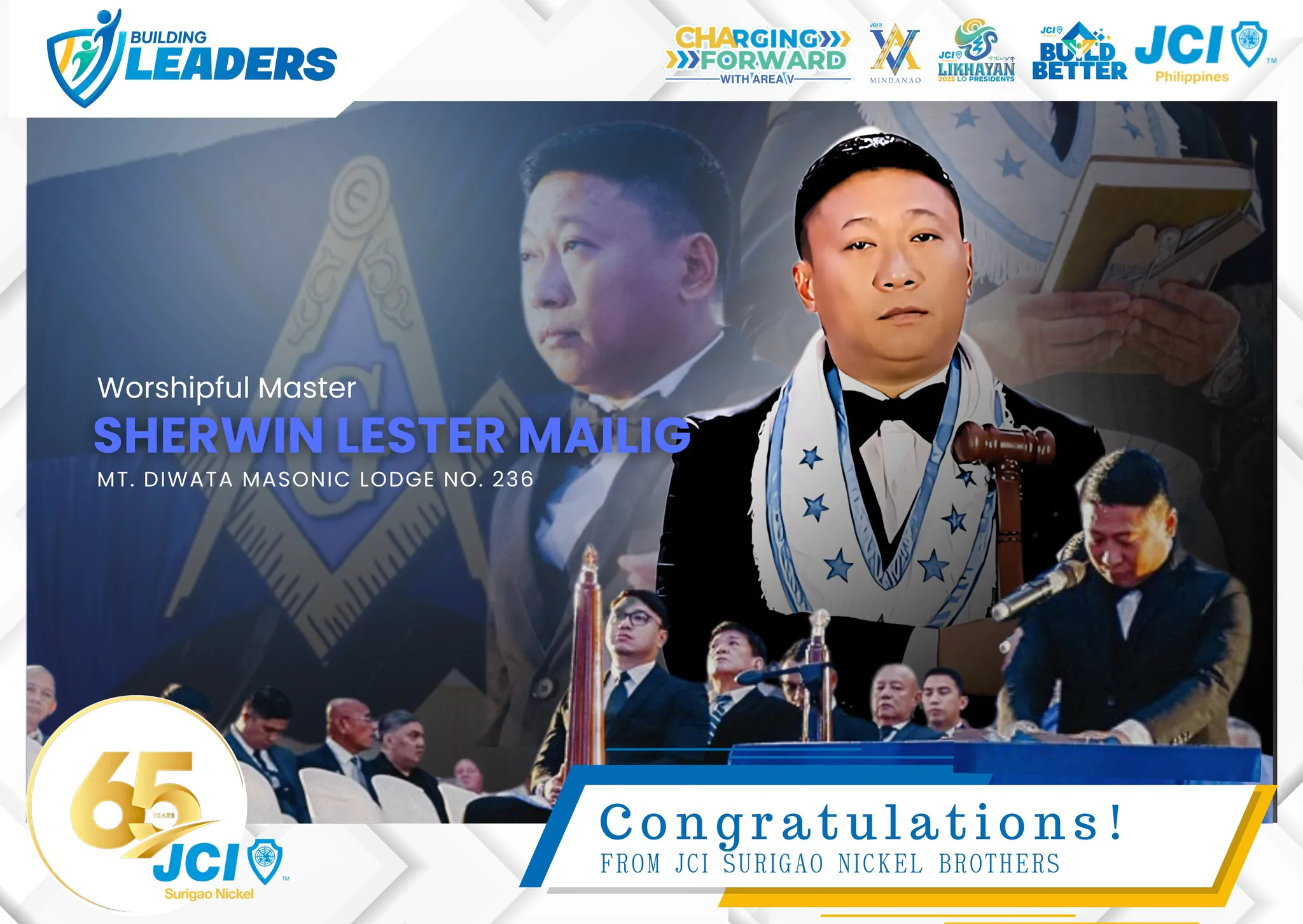 JCI Surigao Nickel Congratulates Worshipful Master Sherwin Lester Mailig
